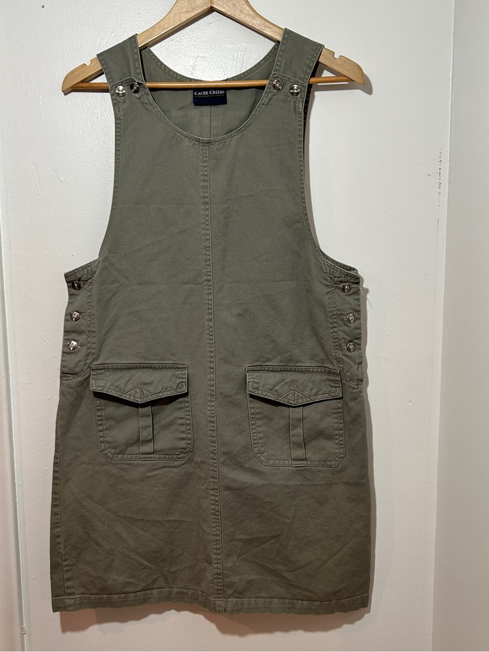 Cache Creek Olive Utility Pinafore Mini Dress Size M
